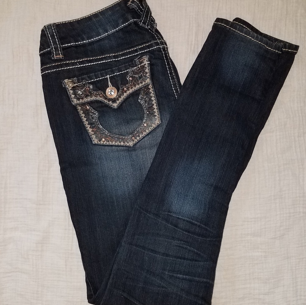 Hydraulic dark skinny Jeans with rose gold